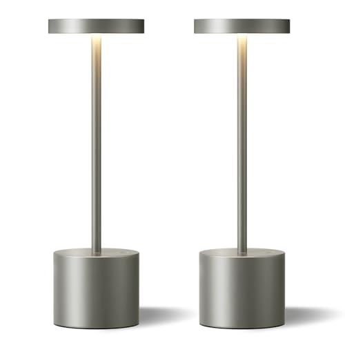 Kakanuo Grey Rechargeable Cordless Lamp - Touch Control, 3 Color Temperature, Wireless Battery Operated Lamps, Stepless Dimmable, Set of 2 - color: Gray