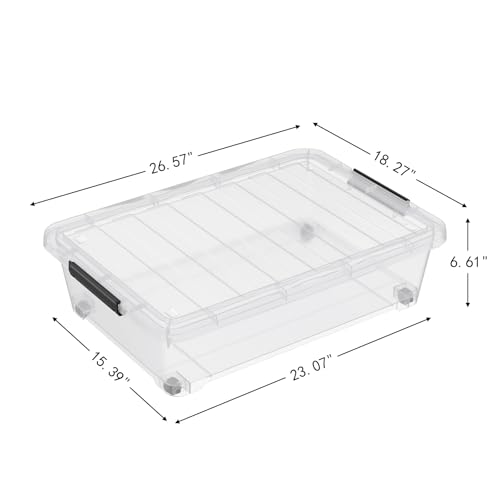 Hespama 3-Pack 40 Qt Plastic Wheeled Underbed Storage Container Box, Clear | Latching Storage Bin, With Lids - size: 40 Qt