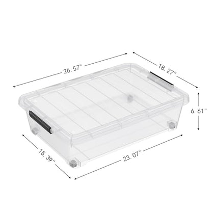 Hespama 3-Pack 40 Qt Plastic Wheeled Underbed Storage Container Box, Clear | Latching Storage Bin, With Lids - size: 40 Qt