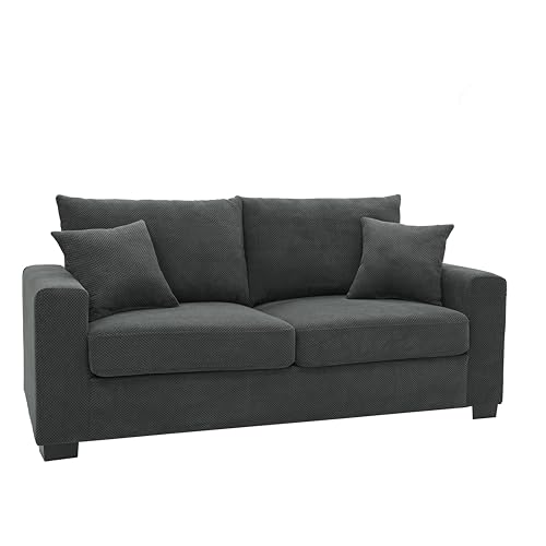 69'' Dark Grey Modern Loveseat Sofa | Upholstered 2-Seater Sofa for Living Room, Mid-Century Modern Love Seats with 2 Pillows, Deep Seat for Office Apartment - color: Dark Grey