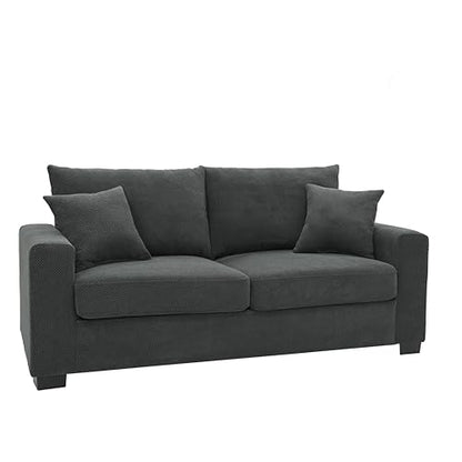 69'' Dark Grey Modern Loveseat Sofa | Upholstered 2-Seater Sofa for Living Room, Mid-Century Modern Love Seats with 2 Pillows, Deep Seat for Office Apartment - color: Dark Grey