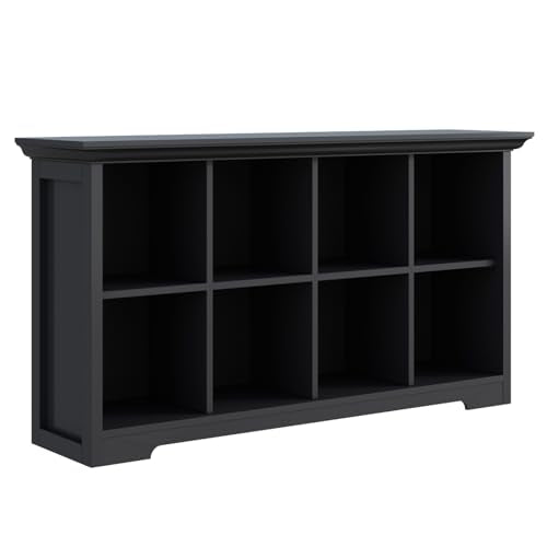 8-Cube Open Bookcase with Base, 2-Tier Low Cabinet, Black | Curved Base, Crown Molding, Fits 11×11" Bins, Modern Bookshelf for Living Room, Bedroom, Home Office, TV Stand Storage - color: Black, size: 8-Cube
