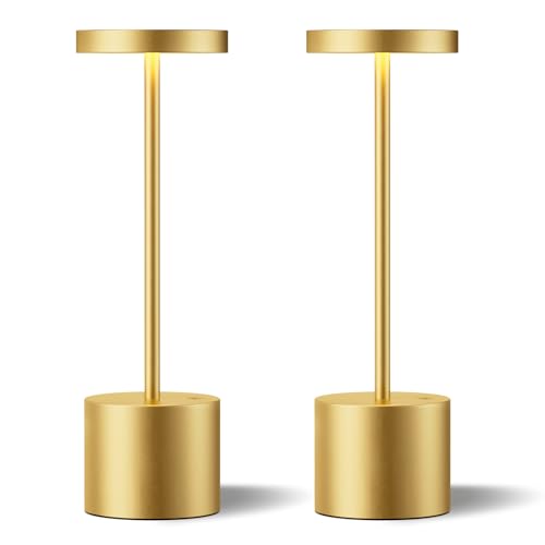 Cordless Rechargeable Table Lamp, 4000mAh Battery Operated, Light Gold, 2 | Wireless LED Light, 3 Color Modes, Stepless Dimming, for Dining Room, Bedroom, Bar, Cafe, Restaurant, Outdoor Patio, Camping - color: Light Gold