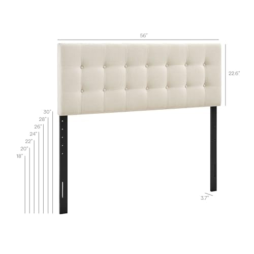 Modway Emily Full Size Performance Fabric Headboard in Ecru - Linen-Like Upholstery with Button Tufting and 7 Adjustable Height Positions - color: Ecru, size: Full