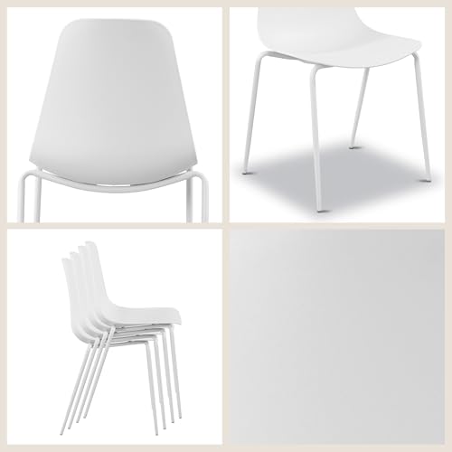 Poly & BARK Isla Stackable Dining Chairs Set of 4 – Mid Century Modern Plastic Dining Chair with Metal Legs – Kitchen & Dining Room Chairs – Dining Table Chairs Set – Indoor/Outdoor – White - color: White, style: Isla Stackable Set of 4