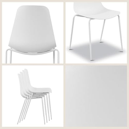 Poly & BARK Isla Stackable Dining Chairs Set of 4 – Mid Century Modern Plastic Dining Chair with Metal Legs – Kitchen & Dining Room Chairs – Dining Table Chairs Set – Indoor/Outdoor – White - color: White, style: Isla Stackable Set of 4