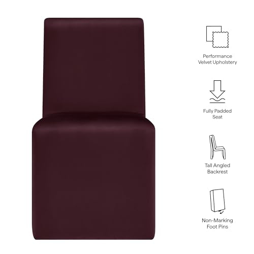 Modway Emory Upholstered Dining Side Chair in Mulberry - Single Armless Slipper Chair - Padded Performance Velvet Accent for Dining Room, Kitchen - color: Mulberry