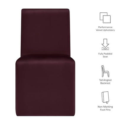 Modway Emory Upholstered Dining Side Chair in Mulberry - Single Armless Slipper Chair - Padded Performance Velvet Accent for Dining Room, Kitchen - color: Mulberry