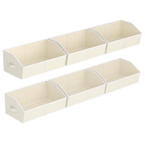 Storage Bins for Shelves - Large Trapezoid Closet Shelf Organizer, Fabric Organization Bins with Handles, Storage Baskets for Clothes, Towel, Purse, 6 Pack, Beige - color: Beige, size: XLarge -6 Pack