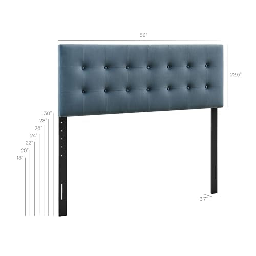 Modway Emily Full Size Performance Velvet Headboard in Cadet Blue - Stain-Resistant Velvet Upholstery with Button Tufting and 7 Adjustable Height Positions - color: Cadet Blue, size: Full