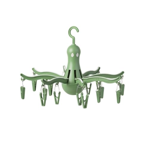 PRESSA 8-Claw Octopus Hanging Dryer 16 Clothes pegs, Easy to fold and Place -Turquoise (1, Green) - color: Green