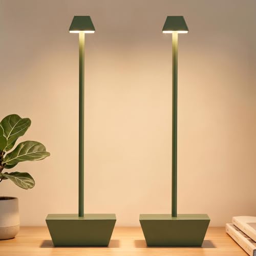 2 Pack Rechargeable Cordless Table Lamp, 6000mAh Battery Operated, Touch Control 3 Color Stepless Dimming, Waterproof LED Wireless Desk Lamp for Restaurant, Bedroom, Kitchen, Outdoor Camping, Bathroom - color: T1005-Green, size: 2pack