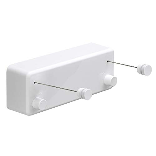 Retractable Double Clothesline Laundry Indoor Washing Clothes Line | Adjustable Stainless Steel Clothes Dryer Rope String, Hotel Style Heavy Duty, 13.8 Feets, Wall Mounted, White ABS Aluminum - size: Double Rope, style: White