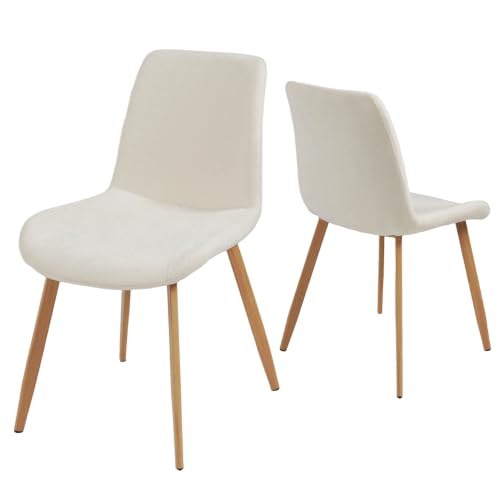 HIPIHOM Dining Chairs Set of 2, Mid-Century Modern Fabric Kitchen Chairs | Curved Backrest for Comfort, High-Density Sponge Padded Seat, Heat and Stain Resistant Surface, Sturdy Wood-Grain Metal Legs - color: Beige Chairs Set of 2