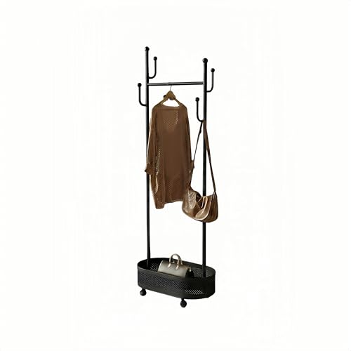 Black Wheeled Cactus Metal Coat Rack Freestanding Garment Organizer | Double Sided, Modern Style, Powder Coated, for Entryway and Bedroom, 24x14x66.93 Inches - color: Black