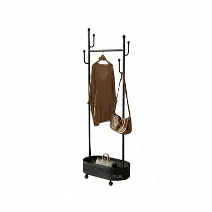 Black Wheeled Cactus Metal Coat Rack Freestanding Garment Organizer | Double Sided, Modern Style, Powder Coated, for Entryway and Bedroom, 24x14x66.93 Inches - color: Black