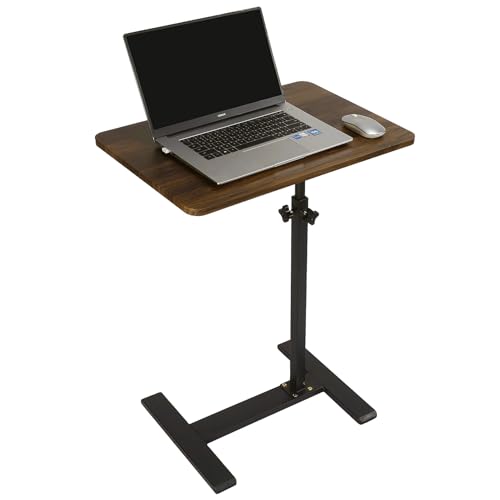 C-Shape Rolling TV Tray, Adj Ht 360° Swivel, 40×60cm Walnut | Height adjustable & 360° swivel, rolling wheels, walnut finish, fits living/bed/office corners. - color: Walnut