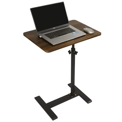C-Shape Rolling TV Tray, Adj Ht 360° Swivel, 40×60cm Walnut | Height adjustable & 360° swivel, rolling wheels, walnut finish, fits living/bed/office corners. - color: Walnut