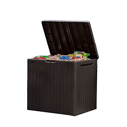 Keter City 30 Gallon Resin Outdoor Storage Box and Patio Furniture Side Table for Pool and Garden Accessories, Brown | Brown, Resin, Compact, Weatherproof, Lockable, Easy Assembly, Organization, Pool Accessories Storage - color: Brown