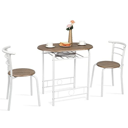 VINGLI 3 Piece Dining Set,Small Kitchen Table Set for 2,Breakfast Table Set,Kitchen Wooden Table and 2 Chairs for Small Space/Dining Room/Apartment,Metal Frame,Wine Rack,White&Warm Oak - color: Warm Oak