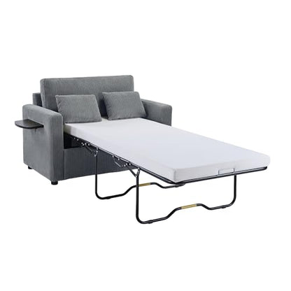 Twin Sofa Bed 47.2" Sleeper Loveseat with Foldable Mattress, Gray | Space-saving guest room furniture, pull-out sleeping solution, compact footprint, convenient charging, lounge-to-bed design - color: Grey