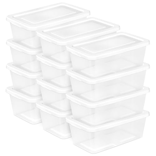 Sterilite 6 Quart Storage Box, Clear Plastic with White Snap Lid, 12 Pack - size: 6 Quart, style: 12 Pack