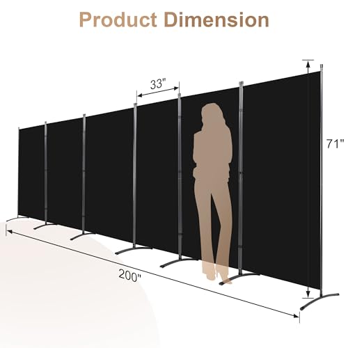 Room Divider-Folding Privacy Screens, 6 ft Partition Room Dividers Wall for Separation, Home, Office, Classroom, Studio (Black, 6 Panel) - color: Black, size: 6 Panel