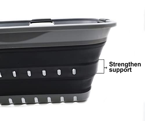 SAMMART 42L (11 gallon) Collapsible Plastic Laundry Basket - Foldable Pop Up Storage Container/Organizer - Portable Basket - Space Saving Hamper/Basket (2, Grey/Black) - color: Grey/Black