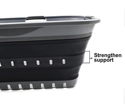 SAMMART 42L (11 gallon) Collapsible Plastic Laundry Basket - Foldable Pop Up Storage Container/Organizer - Portable Basket - Space Saving Hamper/Basket (2, Grey/Black) - color: Grey/Black