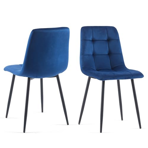 Homedot Dining Chairs Set of 2, Modern Kitchen Chairs Upholstered Velvet Guest Reception Side Chairs Tufted with Metal Legs for Bedroom Living Room Vanity, Navy Blue - color: Navy Blue, size: 2*Chair