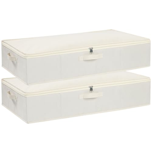 Underbed Storage Organizers,Beige,2 Pack,31.5x15.7x5.9 Inch | Under Bed Storage Container with Lids,Fabric Boxes,Drawer Organizer Bags,Foldable Baskets for Bedroom - color: Beige, size: 31.5x15.7x5.9in(2-Pack)