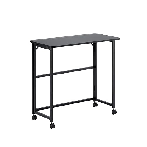 31.5" Folding Desk Small Space - Narrow Foldable Computer Desk, Portable Writing Desk for Bedroom, Study, Office with Sturdy MDF Top & H-Frame, Space Saving Workstation (Black)