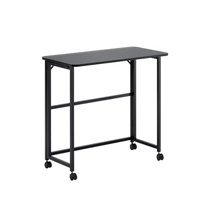 31.5" Folding Desk Small Space - Narrow Foldable Computer Desk, Portable Writing Desk for Bedroom, Study, Office with Sturdy MDF Top & H-Frame, Space Saving Workstation (Black)