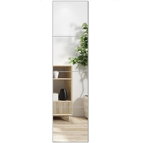 Glass Full Length Wall Mirror Tiles, 10" x 10" x 4PCS Home Gym Mirror | Frameless Wall Mounted Mirror for Garage, Bedroom, Living Room, Over The Door - size: 10"x10"-4pcs