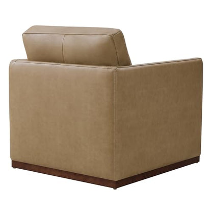 CHITA Genuine Leather Swivel Chair, Wood Frame, Fully Assembled, Mocha | Leather Arm Chair with 360° Swivel Solid Wood Base, Mid Century Modern Living Room Chair, 33"Dx30"Wx33"H, 300 Lb Capacity - color: Mocha