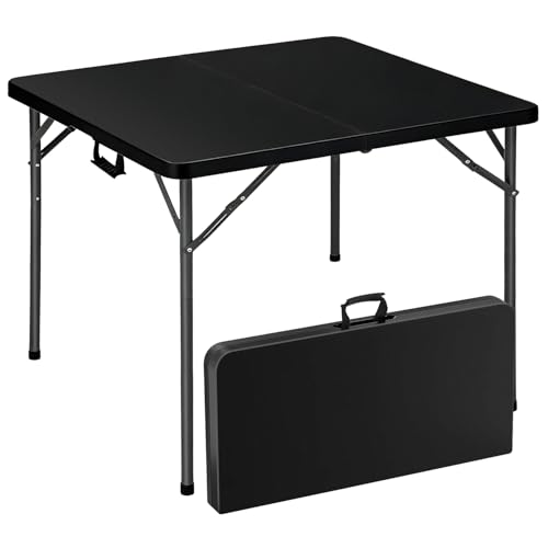 34" Square Folding Table, Portable Folding Card Table with Collapsible Legs & Carrying Handle, Plastic Tables for Camping,Picnic, Office, Party,Black - color: 34"-black(square)