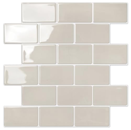STICKGOO Subway Tile Peel and Stick Backsplash, Thicker Design 12" x 12" Stick on Backsplash Tiles for Kitchen, Bathroom, Wall Tile (10 Sheets, Light Gray Beige) - color: Light Gray Beige