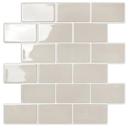 STICKGOO Subway Tile Peel and Stick Backsplash, Thicker Design 12" x 12" Stick on Backsplash Tiles for Kitchen, Bathroom, Wall Tile (10 Sheets, Light Gray Beige) - color: Light Gray Beige