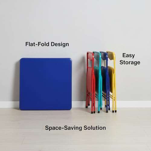 FurnitureR 5-Piece Folding Table and Chair Set, Compact Square Activity Table with 4 Folding Chairs, Sturdy Metal Frame, Flat-Fold Design for Game Room, Crafts, Family Activities