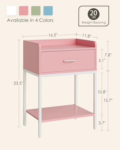 Masupu Nightstand,Bedside Table 3-Tier Modern Night Stand with Storage Drawer and Shelf,Small End Side Table for Bedroom,Living Room,Black (Without Outlet, Pink) - color: Pink