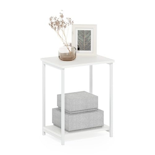 2-Tier Modern End Table with Metal Frame, Open Shelf Night Stand, Easy Assembly Side Table, Bedside Table, for Bedroom, Living Room, White - color: White/White, size: 2 Tier