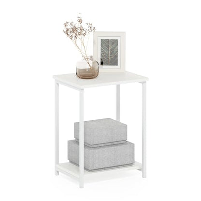 2-Tier Modern End Table with Metal Frame, Open Shelf Night Stand, Easy Assembly Side Table, Bedside Table, for Bedroom, Living Room, White - color: White/White, size: 2 Tier