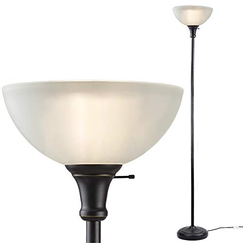 LIGHTACCENTS Bronze Floor Lamp, 72'' Torchiere with Glass Shade, Modern Floor Lamp for Living Room, Bedrooms, Office