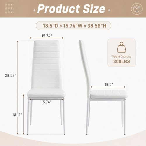 Karl home White Dining Chairs Set of 6, PU Leather & High Back | Kitchen chairs with padded seats & foot cap protection for dining kitchen living room,300lbs capacity,space-saving - color: White, size: Set of 6