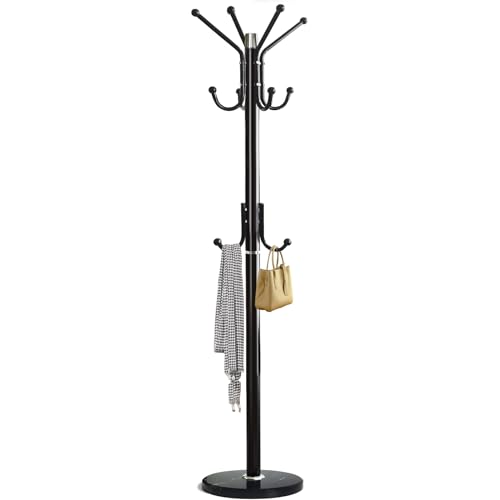 Kertnic Modern Coat Rack Freestanding with Natural Marble Base & Sturdy Metal Frame, 11 Hooks Hall Tree for Jackets, Hats, Bags, Entryway Organizer for Bedroom, Living Room, Closet (11 hooks-Black) - color: 11 hooks-Black