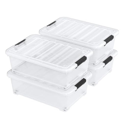 20 Quart Plastic Under Bed Storage Bins with Lid, 4-Pack Clear Underbed Storage Containers with Wheels - size: 20 Quart