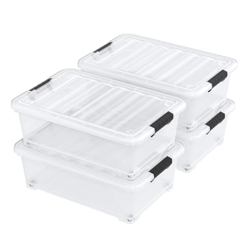 20 Quart Plastic Under Bed Storage Bins with Lid, 4-Pack Clear Underbed Storage Containers with Wheels - size: 20 Quart
