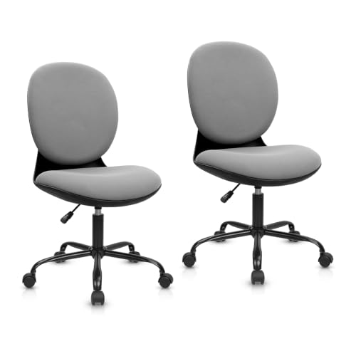 CLATINA Armless Office Desk Chair with Wheels, Ergonomic Tilt Backrest Executive Chairs Adjustable Height Mid Back Swivel Rolling Computer Task Chair for Home Bedroom Study Conference Room, Grey, 2PK - size: 2 Pack
