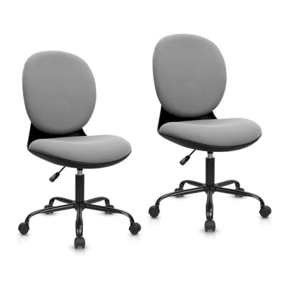 CLATINA Armless Office Desk Chair with Wheels, Ergonomic Tilt Backrest Executive Chairs Adjustable Height Mid Back Swivel Rolling Computer Task Chair for Home Bedroom Study Conference Room, Grey, 2PK - size: 2 Pack