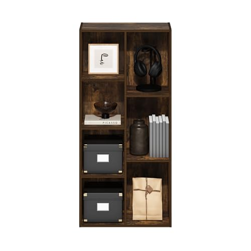 Furinno LUDER Book Shelf, 7-Cube Bookshelf, Bookcase with Open Shelves, 9.4 x 19.5 x 41.7, Easy Assembly, for Living Room, Bedroom, Home Office, Amber Pine - color: Amber Pine, size: 7-Cube